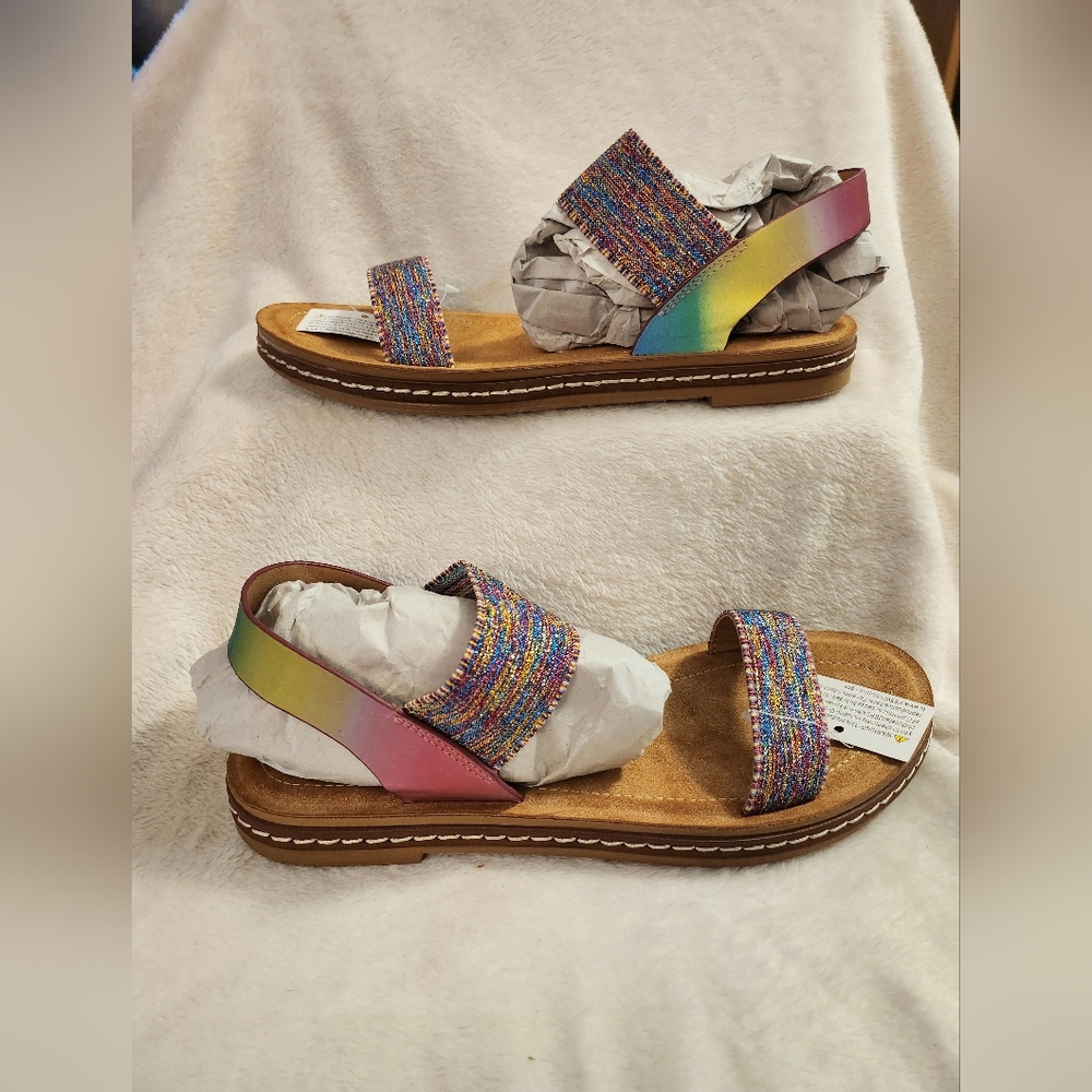 Rainbow Sling-Back Double Strap Sandals Size 8